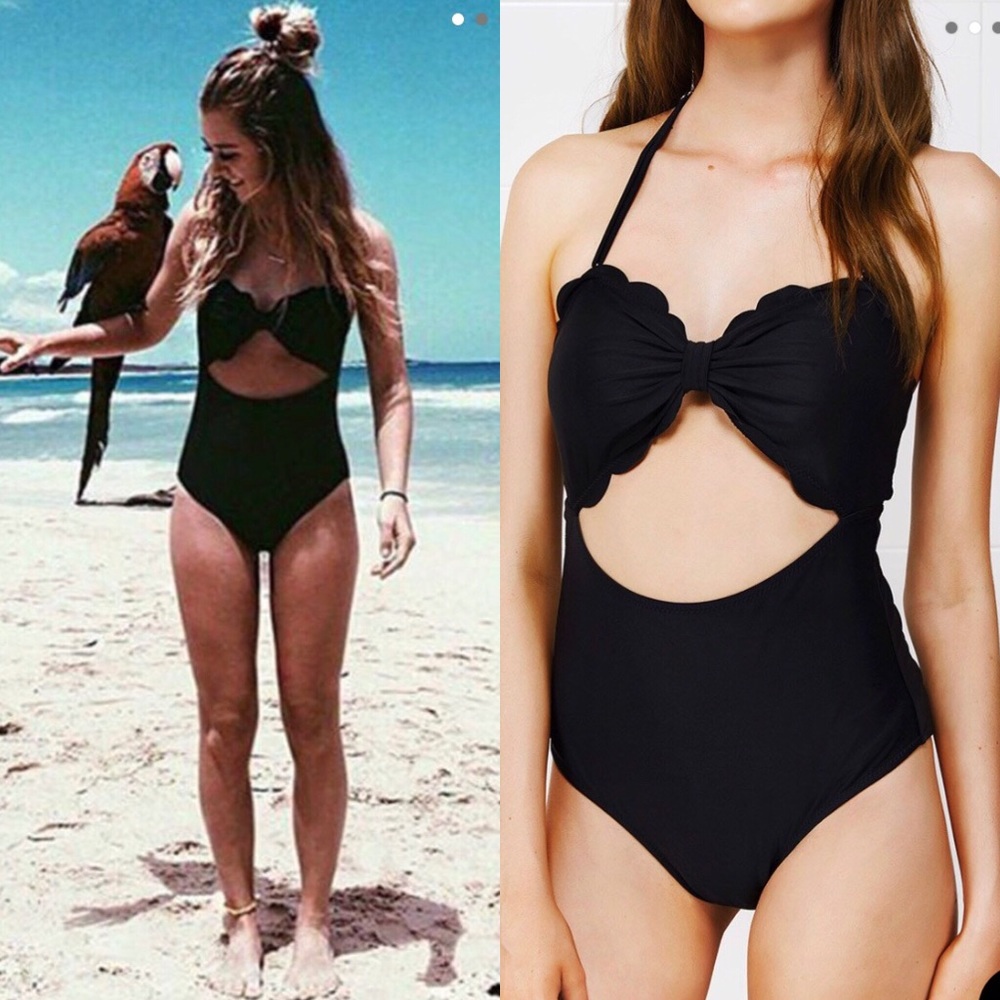 Black one piece swimsuit with cutout, high waist